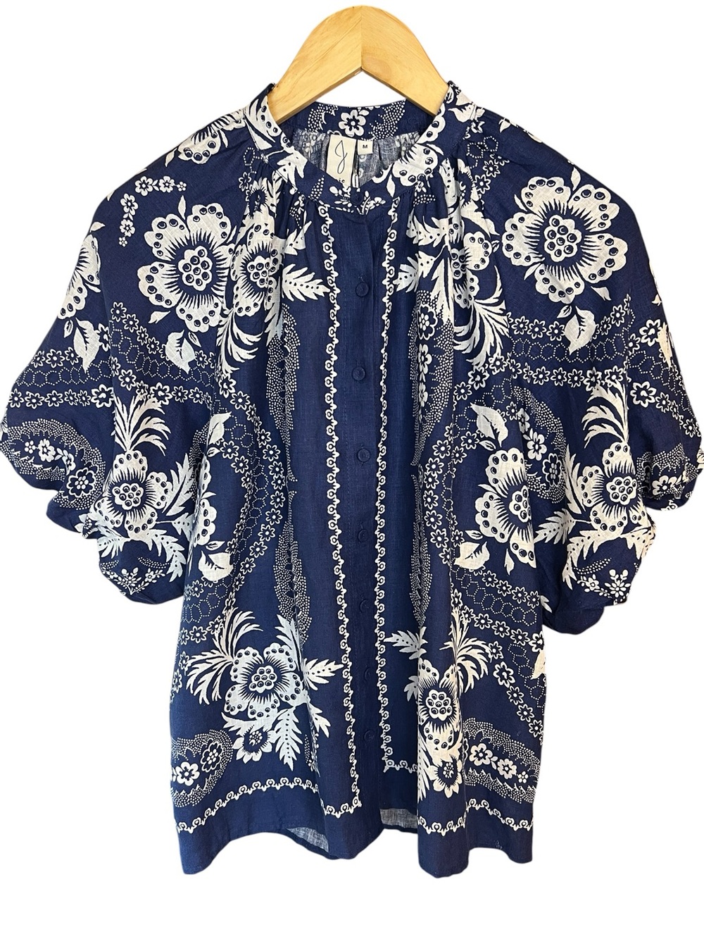 Joie Linen Blend Floral Bubble Sleeve Blouse - Picture 2 of 9